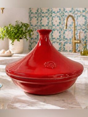 Emile Henry 12” Cerise Tagine 5632 French Flame Ceramic Morocco 3.7 Qt.